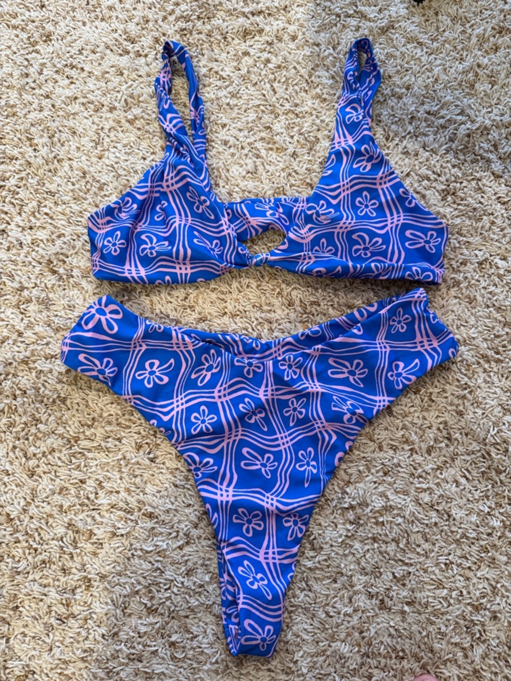 Blue Floral-Print Bikini Top and High-Cut Bottoms